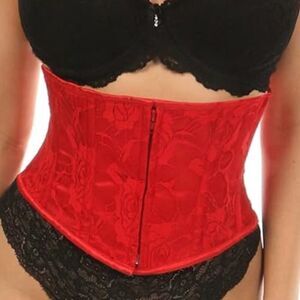 31"-34" XL Lavish red w lace satin underbust zip red waist cincher mini corset